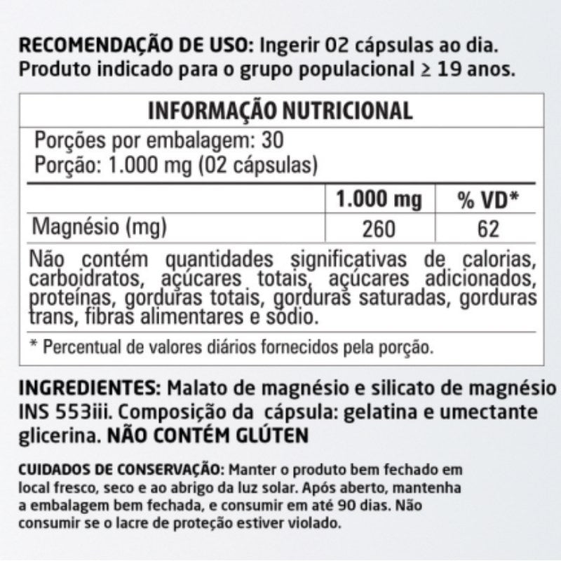 Magnésio Dimalato 60 cápsulas 500mg Herbalize